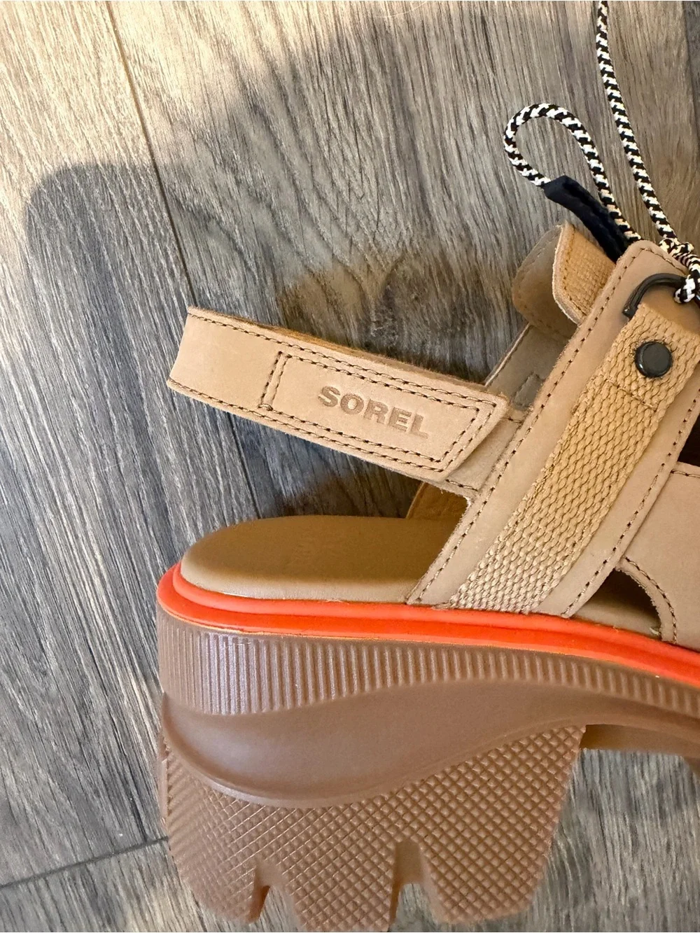 Sorel Women's Tan Platform Sandal with Orange Trim